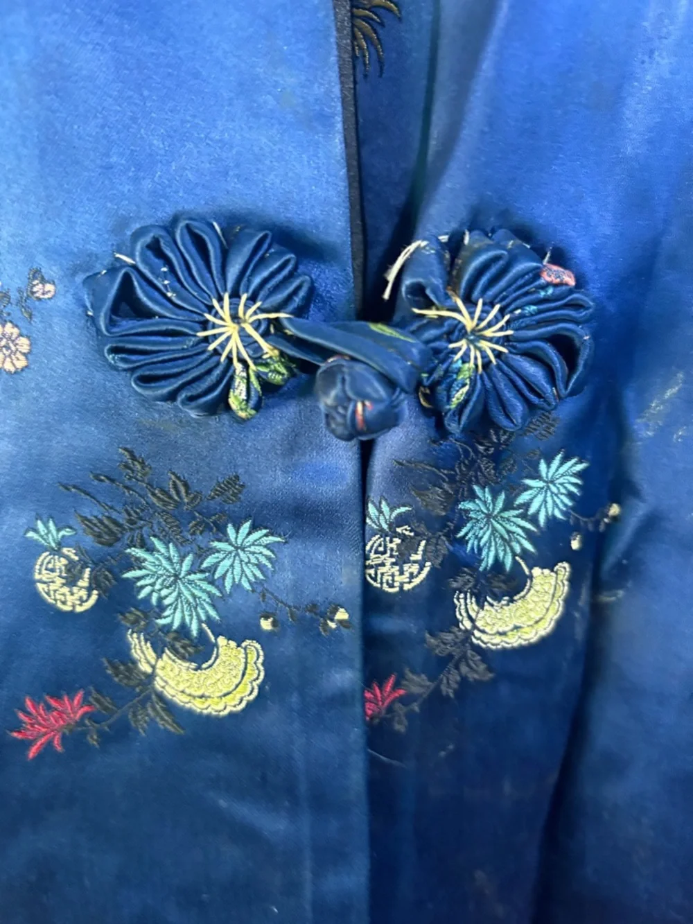 vintage Peony Brand Shanghai China embroidered blue brocade robe - Picture 10 of 13